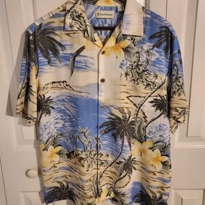 Caribbean Blue and Cream Tropical Men's Shirt